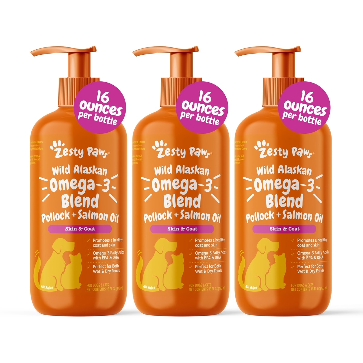 ZESTY PAWS Wild Alaskan Omega-3 Salmon Oil Liquid Skin Coat