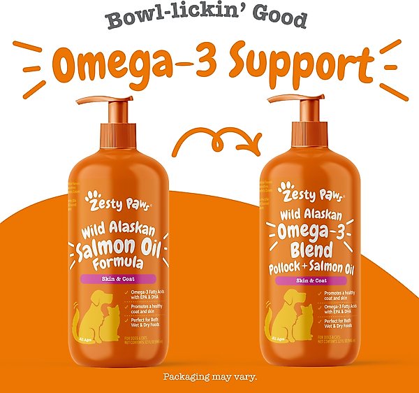 Show full view: Zesty Paws Wild Alaskan Omega-3 Salmon Oil Liquid Skin & Coat Supplement for Dogs & Cats, 32-fl oz bottle slide 2 of 10