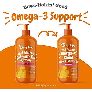 Zesty Paws Wild Alaskan Omega-3 Salmon Oil Liquid Skin & Coat Supplement for Dogs & Cats, 32-fl oz bottle