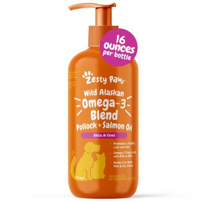 Show full view: Zesty Paws Wild Alaskan Omega-3 Salmon Oil Liquid Skin & Coat Supplement for Dogs & Cats, 16-fl oz bottle slide 1 of 10