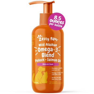 Show full view: Zesty Paws Wild Alaskan Omega-3 Pollock+Salmon Oil Liquid Skin & Coat Supplement for Dogs & Cats, 8.5-fl oz bottle slide 1 of 11