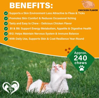 Show full view: Beloved Pets Flea & Tick Support Chewable Treats with Chicken Flavor for Cats, 10-oz pack slide 3 of 8