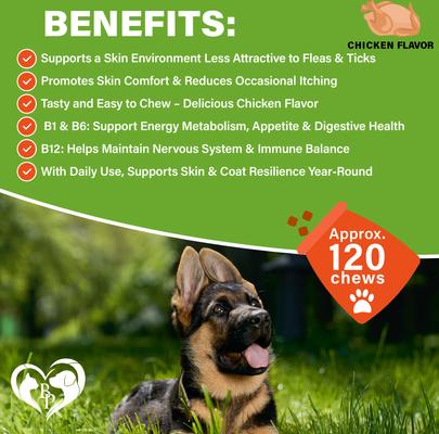 Show full view: Beloved Pets Flea & Tick Support Chicken Flavor Chewable Supplements for Dogs, 10-oz pack slide 3 of 8