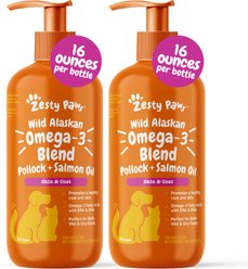 Zesty Paws Wild Alaskan Omega-3 Salmon Oil Liquid Skin & Coat Supplement for Dogs & Cats, 16-fl oz bottle, bundle of 2