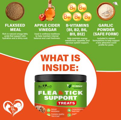 Show full view: Beloved Pets Flea & Tick Support Chicken Flavor Chewable Supplements for Dogs, 10-oz pack slide 4 of 8