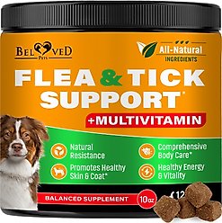 Beloved Pets Natural Flea & Tick Support + Complex Multivitamin Chicken Flavored Soft Chew for Skin & Coat Supplement for Dogs, 10-oz jar
