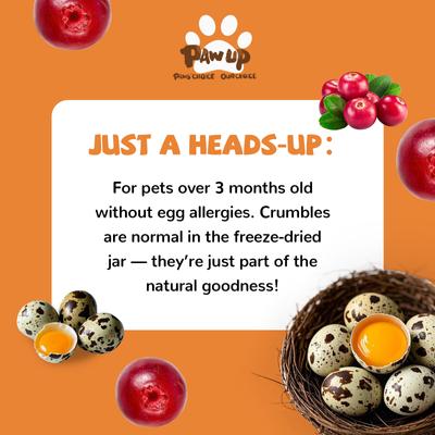 Show full view: Pawup Freeze-Dried Quail Egg Yolk Cranberry Flavor Dog & Cat Treats, 3.5-oz jar slide 9 of 11