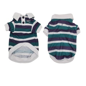 Max's Closet Striped Dog Polo Shirt, Navy/Green, Large