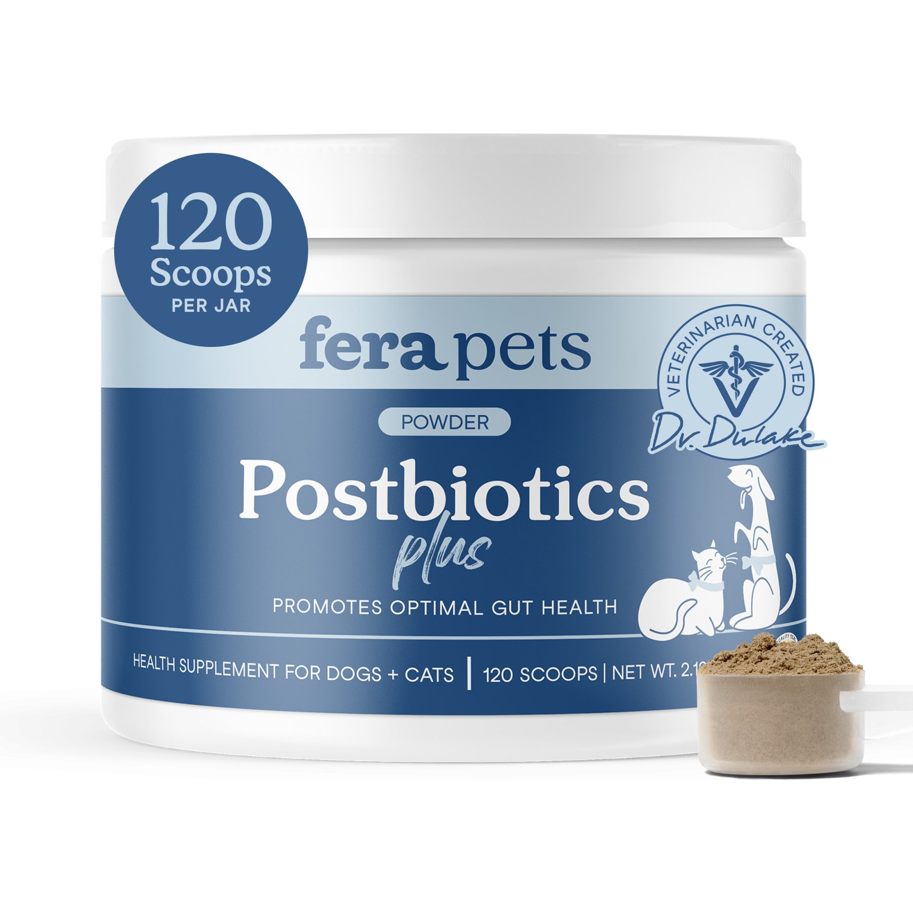Fera Pets Postbiotics Plus Powder Digestive Aid Supplement for Dogs & Cats, 2.10-oz jar