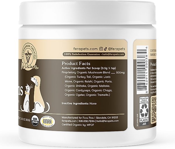 Show full view: Fera Pets Mushroom Cognitive & Immune Support Powder Supplement for Dog & Cat, 2.12-oz jar slide 9 of 10