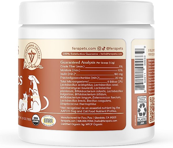 Show full view: Fera Pets Probiotics with Organic Prebiotics Powder Supplement for Dogs & Cats, 2.56-oz jar slide 9 of 10