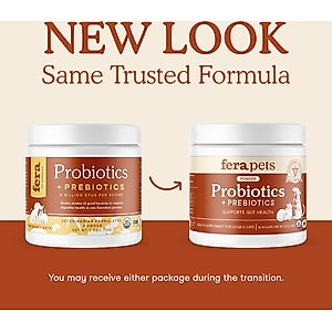 Fera Pets Probiotics with Organic Prebiotics for Dogs & Cats, 60 servings