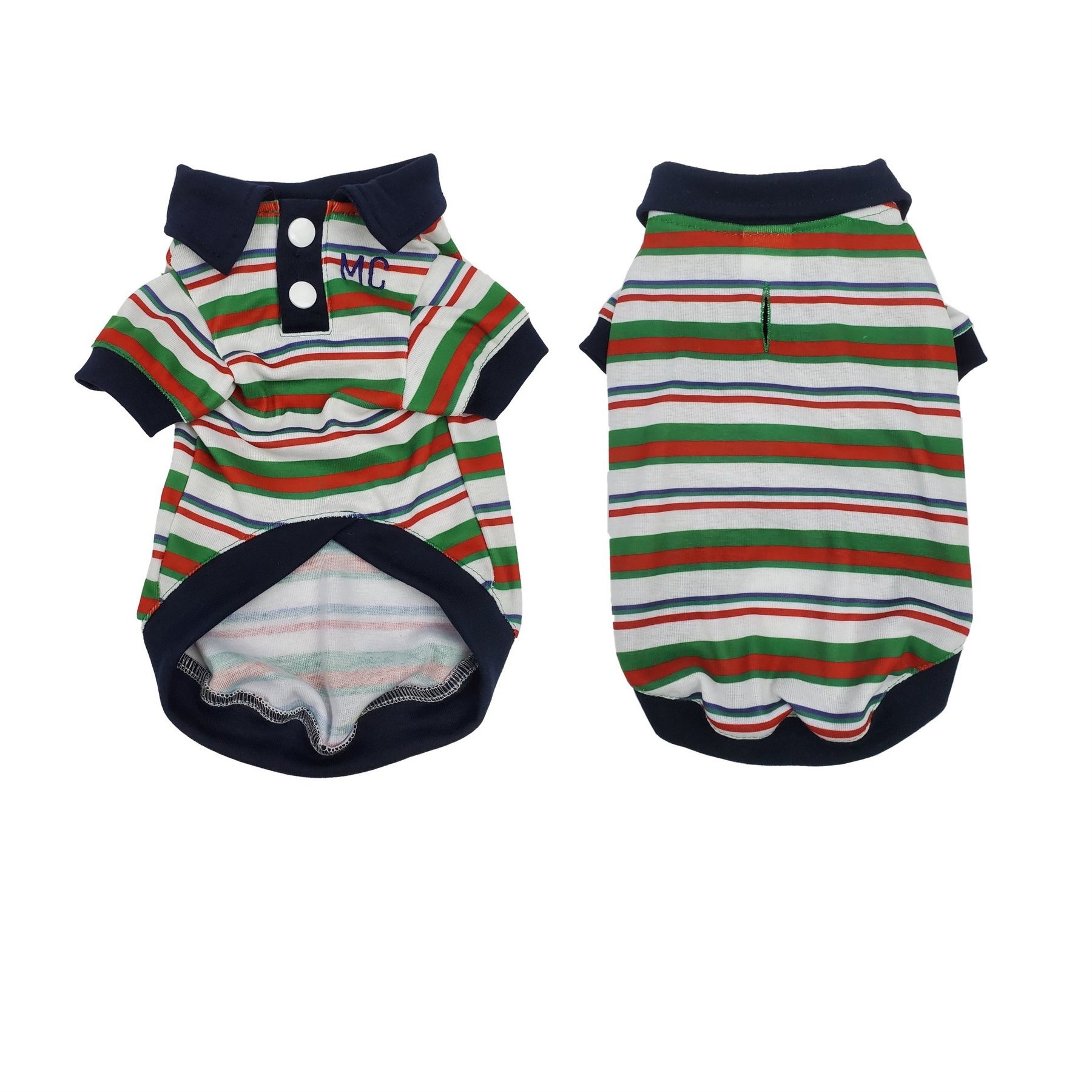 Max's Closet Striped Dog Polo Shirt, Red/Green, Medium