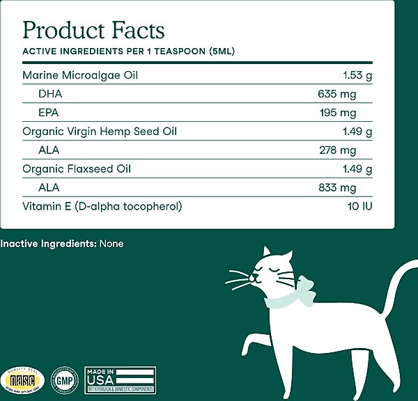 Show full view: Fera Pets Algae Oil Vegan Omega-3s Supplement for Dogs & Cats, 8-fl oz bottle slide 7 of 10