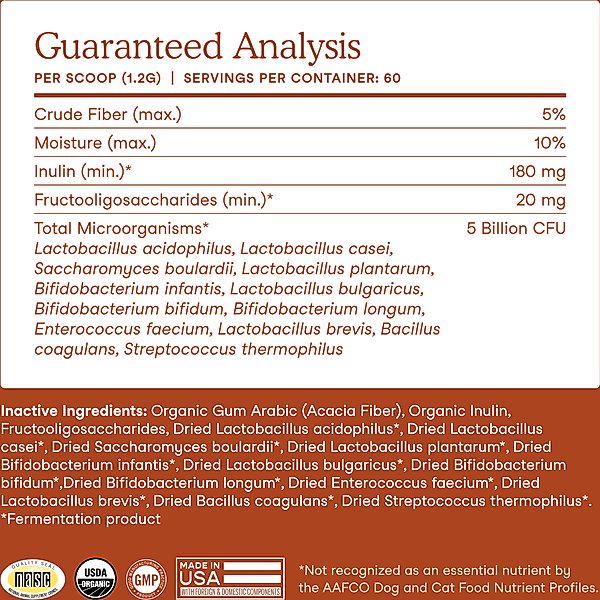 Show full view: Fera Pets Probiotics with Organic Prebiotics Powder Supplement for Dogs & Cats, 2.56-oz jar slide 7 of 10