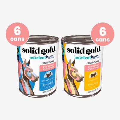 Show full view: Solid Gold Nutrientboost Hund-n-Flocken Lamb + Chicken recipe with Healthy Whole Grain Wet Dog Food, 12.5-oz cans, case of 12 slide 1 of 10