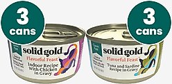 Solid Gold Real Tuna & Sardine + Mackerel & Tuna Grain-Free Shreds in Gravy Wet Cat Food, 3-oz cans, case of 6