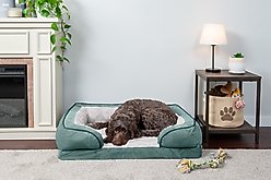 FurHaven Velvet Waves Perfect Comfort Cooling Gel Bolster Cat & Dog Bed with Removable Cover, Celadon Green, Large