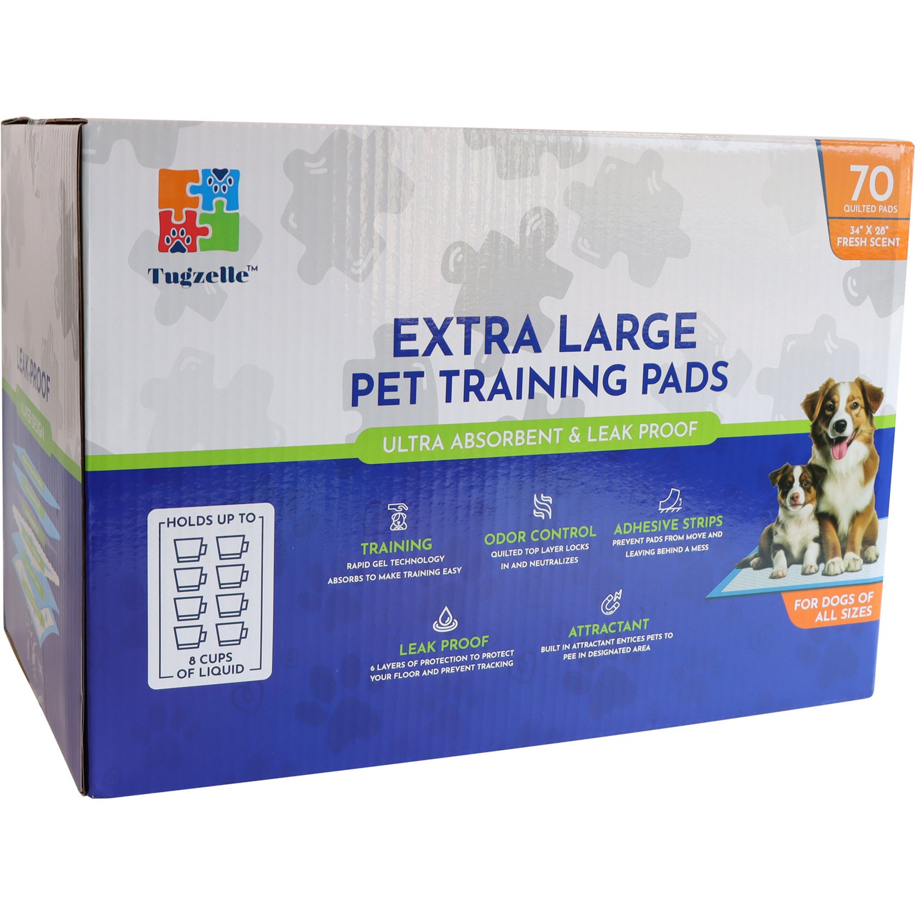 Tugzelle Dog Extra Large Training Pads, 34 x 28-In, 70 count, Fresh Scent