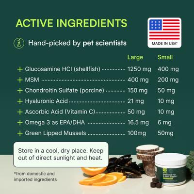 Show full view: Wuffes Advanced Hip & Joint Supplement with Glucosamine & Chondroitin Bundle for Small & Medium Breed Dogs, 60 count & Large Breed Dogs, 30 count slide 4 of 8