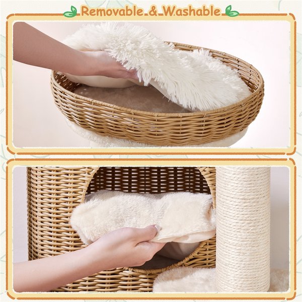 Show full view: Yaheetech 36-in Rattan Cat Tree, Beige slide 5 of 7