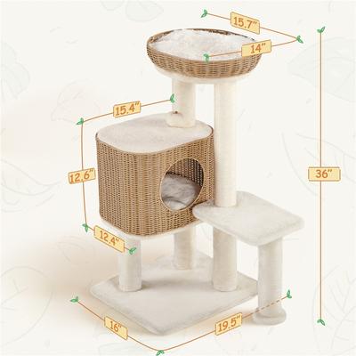 Show full view: Yaheetech 36-in Rattan Cat Tree, Beige slide 3 of 7