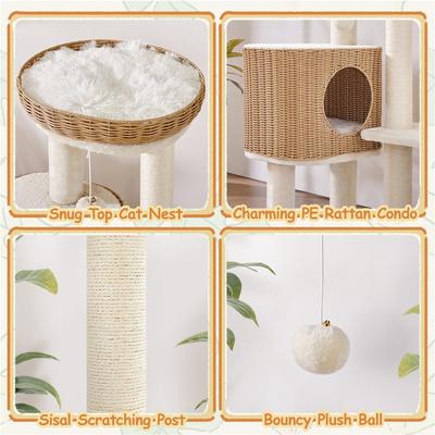 Show full view: Yaheetech 36-in Rattan Cat Tree, Beige slide 4 of 7