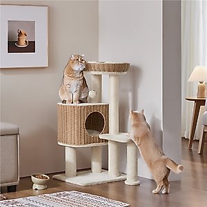 Yaheetech 36-in Rattan Cat Tree, Beige