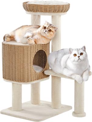 Show full view: Yaheetech 36-in Rattan Cat Tree, Beige slide 2 of 7