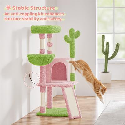 Show full view: Yaheetech Cactus 42-in Plush Cat Tree, Pink/Green slide 7 of 8