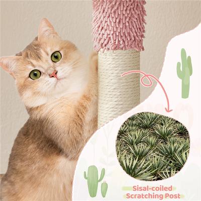 Show full view: Yaheetech Cactus 42-in Plush Cat Tree, Pink/Green slide 6 of 8