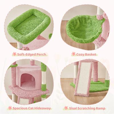 Show full view: Yaheetech Cactus 42-in Plush Cat Tree, Pink/Green slide 4 of 8