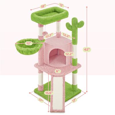 Show full view: Yaheetech Cactus 42-in Plush Cat Tree, Pink/Green slide 3 of 8