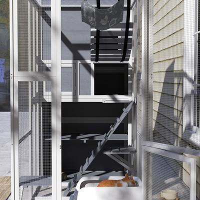 Show full view: PawHut Catio Wooden Outdoor Cat Enclosure, Gray slide 8 of 9