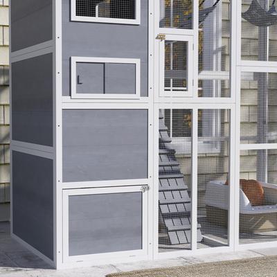 Show full view: PawHut Catio Wooden Outdoor Cat Enclosure, Gray slide 7 of 9