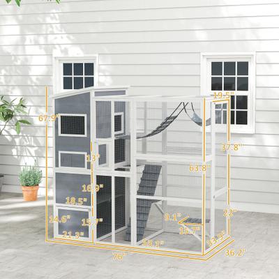 Show full view: PawHut Catio Wooden Outdoor Cat Enclosure, Gray slide 3 of 9