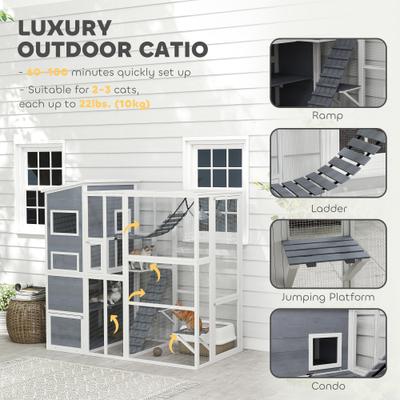 Show full view: PawHut Catio Wooden Outdoor Cat Enclosure, Gray slide 4 of 9