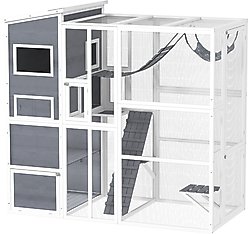 PawHut Catio Wooden Outdoor Cat Enclosure, Gray