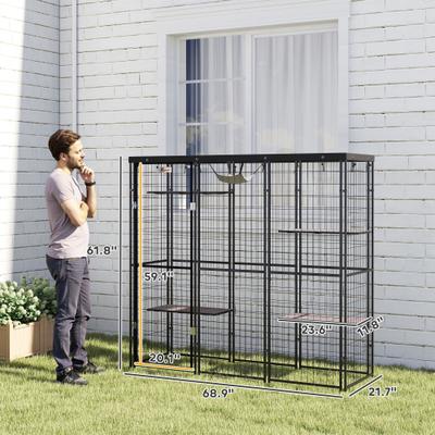 Show full view: PawHut Weld Wire Catio Outdoor/Indoor Cat Enclosure with Hammock, Black slide 4 of 11