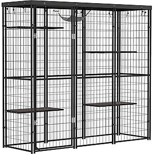 PawHut Weld Wire Catio Outdoor/Indoor Cat Enclosure with Hammock, Black