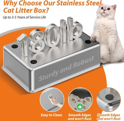 Show full view: LovMor Stainless Steel High Sided Cat Litter Box slide 3 of 8