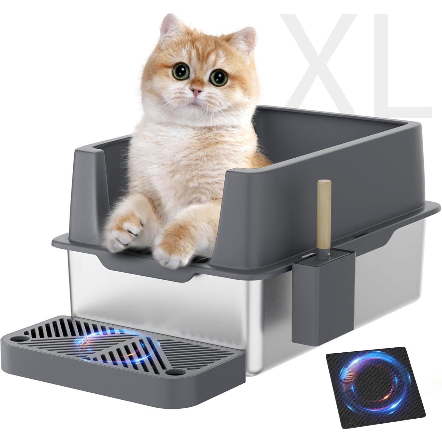 LovMor Stainless Steel High Sided Cat Litter Box