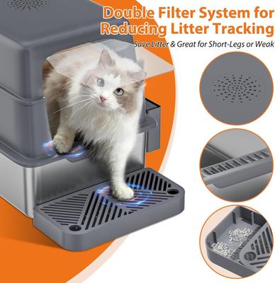 Show full view: LovMor Stainless Steel High Sided Cat Litter Box with Cover slide 4 of 8