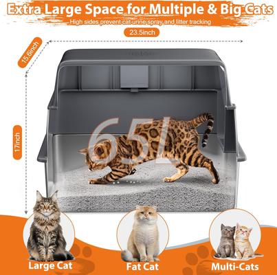 Show full view: LovMor Stainless Steel High Sided Cat Litter Box with Cover slide 5 of 8