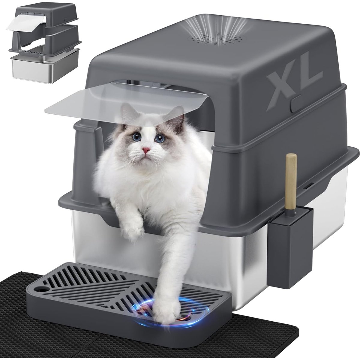 LovMor Stainless Steel High Sided Cat Litter Box with Cover