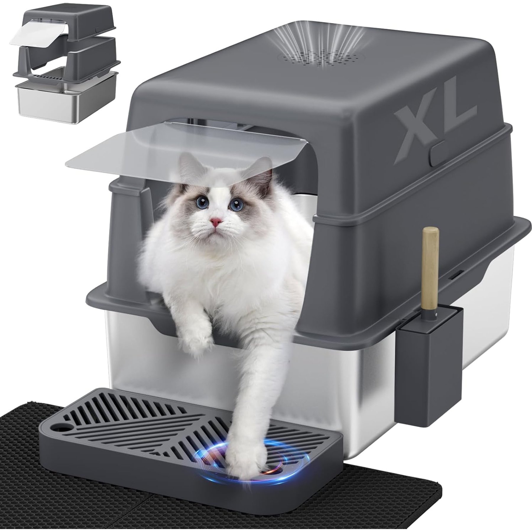 LovMor Stainless Steel High Sided Cat Litter Box with Cover