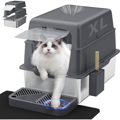 LovMor LovMor Stainless Steel High Sided Cat Litter Box with Cover