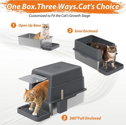 Show full view: LovMor Stainless Steel High Sided Cat Litter Box with Cover slide 3 of 8