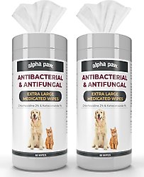 Alpha Paw Antibacterial & Antifungal Medicated Dog & Cat Wipes, 60 count, bundle of 2