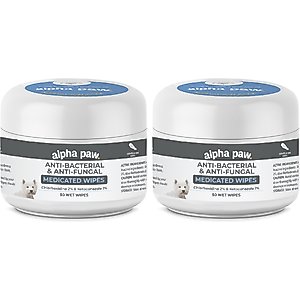 Alpha Paw Antibacterial & Antifungal Medicated Dog & Cat Wipes, 50 count, bundle of 2